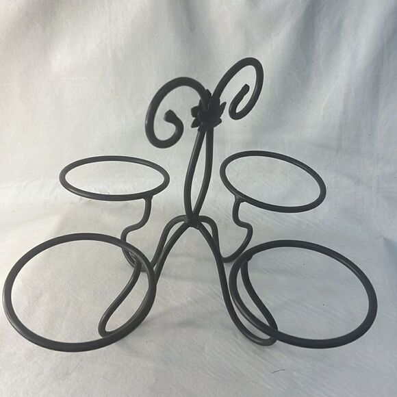 Longaberger Woven Tradition Condiment Dessert Bowl Caddy Wrought Iron Glass Bowl - Picture 4 of 8